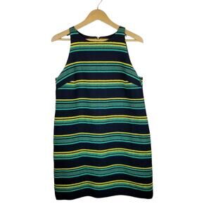 Vineyard Vines Striped Textured Sleeveless Dress Navy Blue Green Yellow Size 12